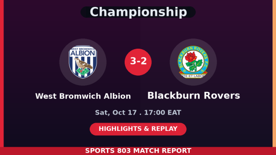 West Bromwich Albion vs Blackburn Rovers – Sports 803 match graphic
