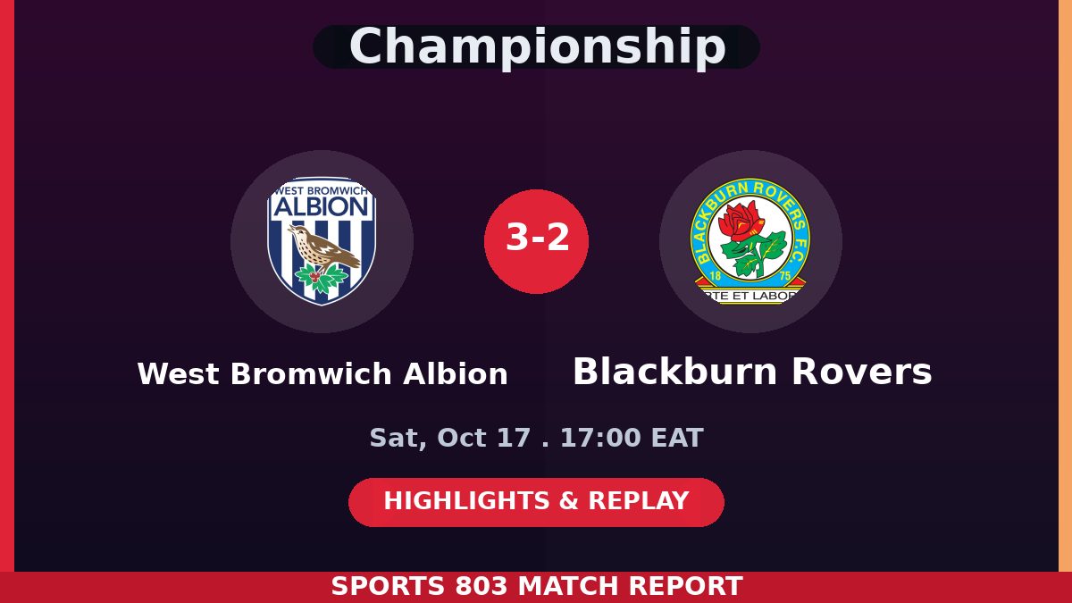 West Bromwich Albion vs Blackburn Rovers – Sports 803 match graphic
