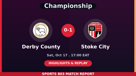 Derby County vs Stoke City – Sports 803 match graphic