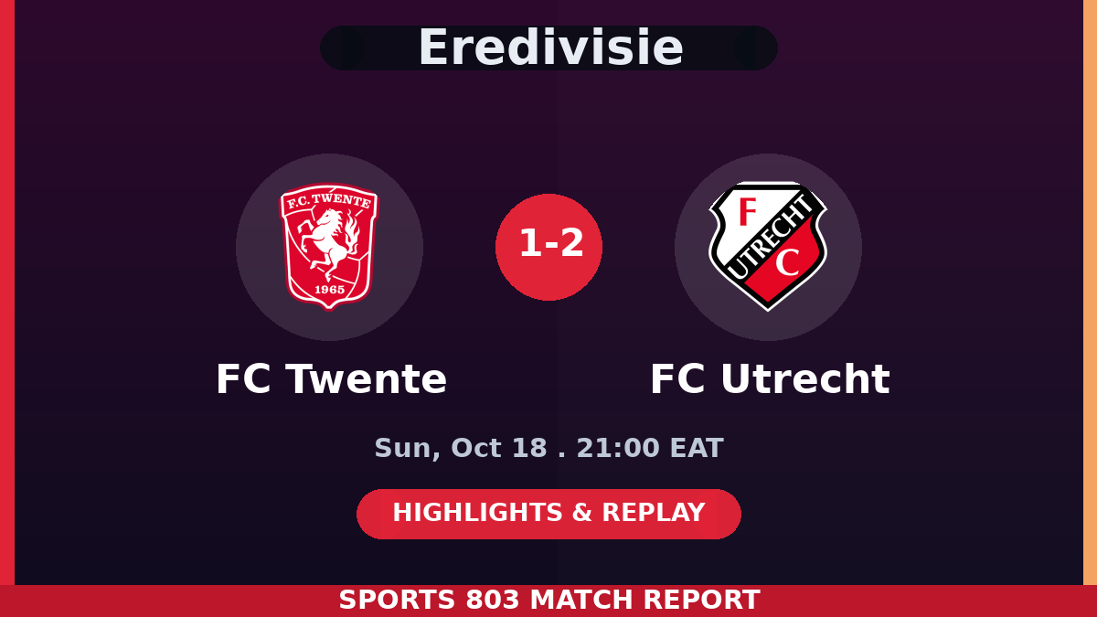 FC Twente vs FC Utrecht – Sports 803 match graphic