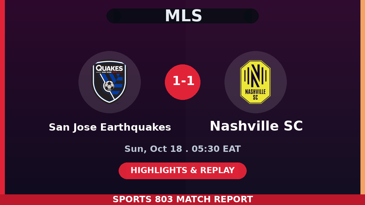 San Jose Earthquakes vs Nashville SC – Sports 803 match graphic
