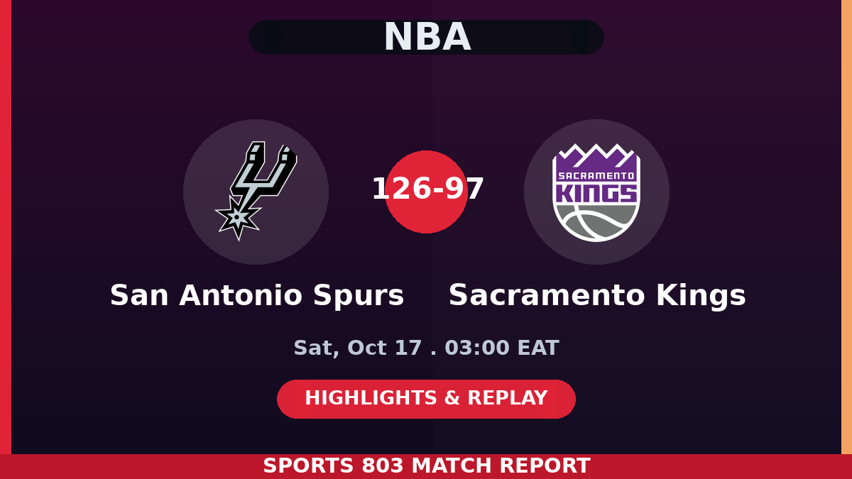 San Antonio Spurs vs Sacramento Kings – Sports 803 match graphic