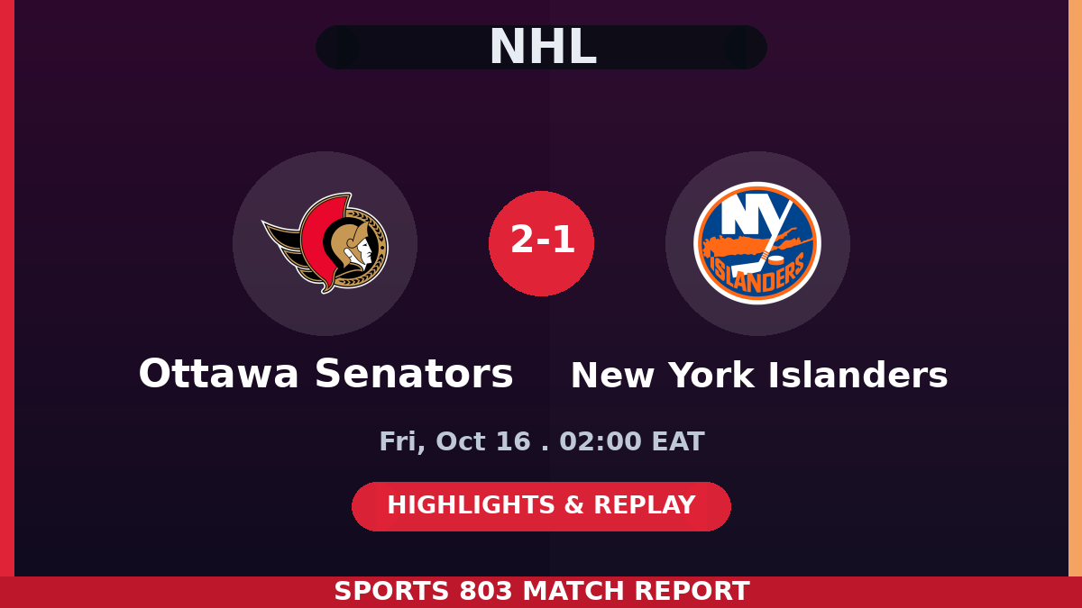 Ottawa Senators vs New York Islanders – Sports 803 match graphic