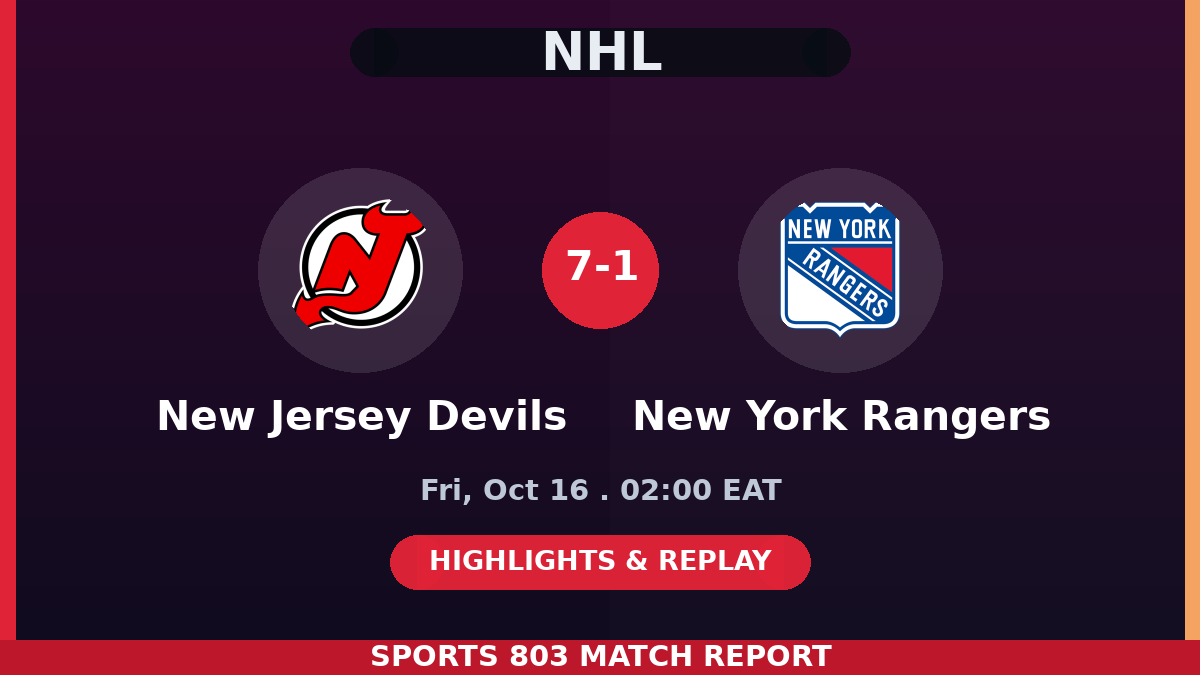 New Jersey Devils vs New York Rangers – Sports 803 match graphic