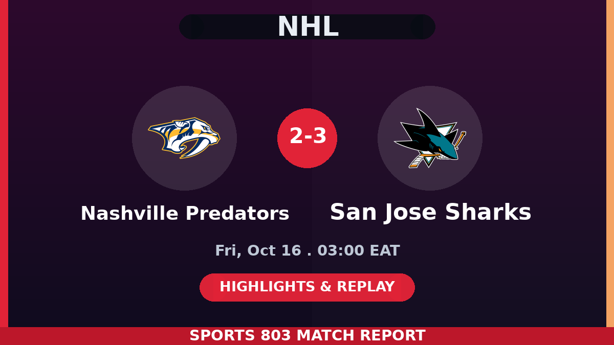 Nashville Predators vs San Jose Sharks – Sports 803 match graphic