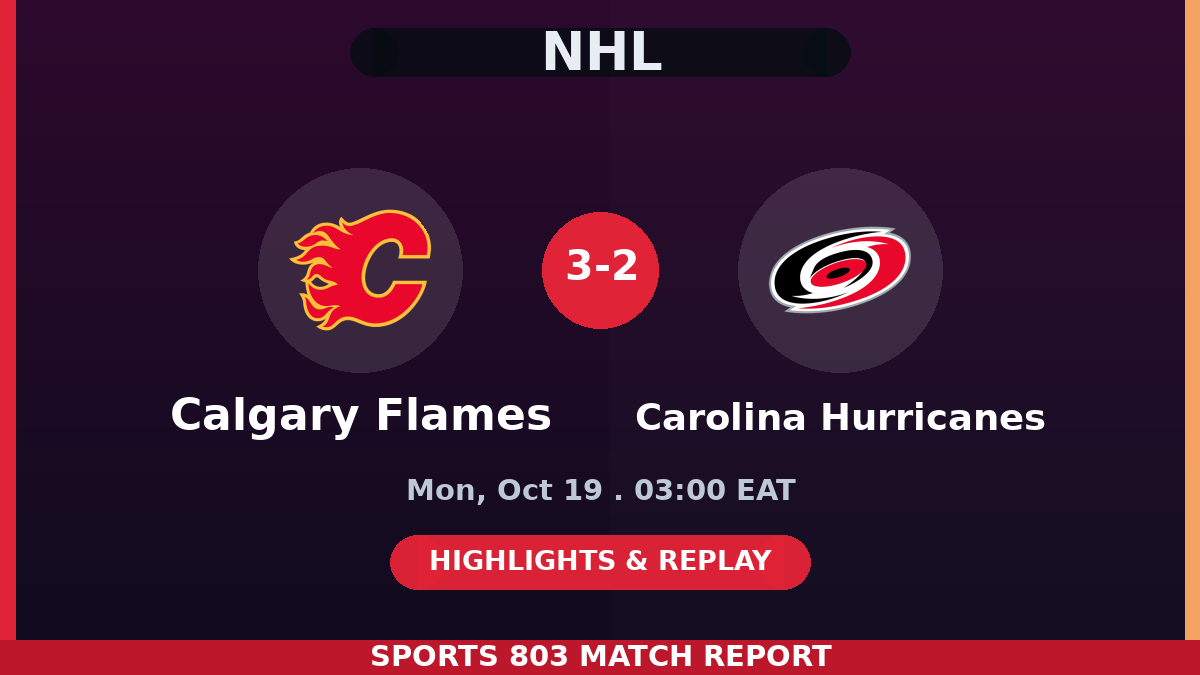 Calgary Flames vs Carolina Hurricanes – Sports 803 match graphic