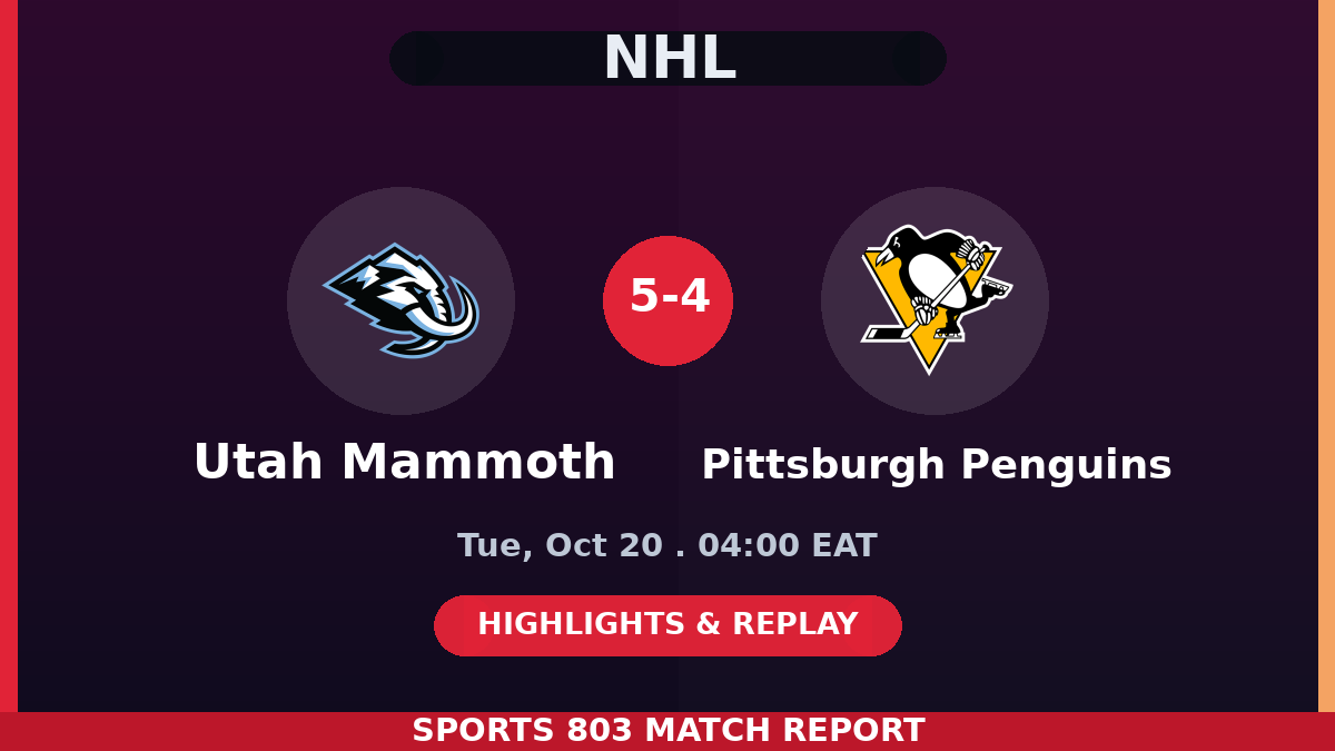 Utah Mammoth vs Pittsburgh Penguins – Sports 803 match graphic