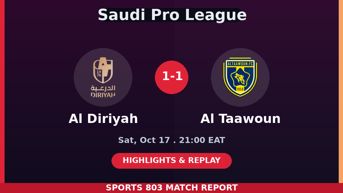 Al Diriyah vs Al Taawoun – Sports 803 match graphic