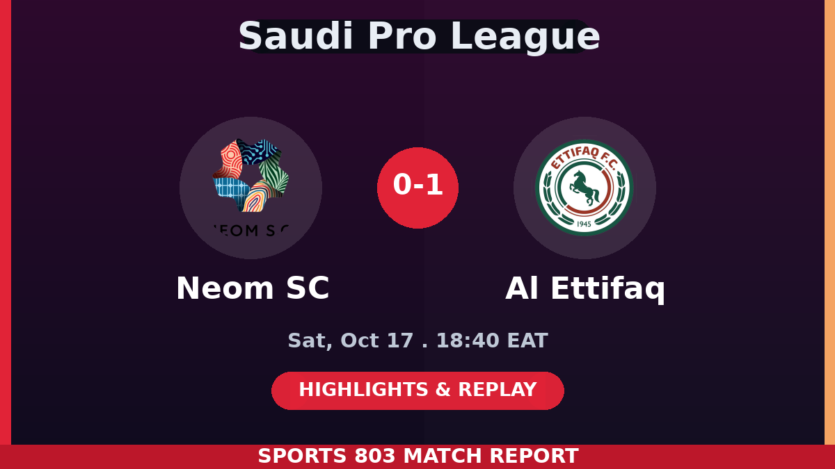 Neom SC vs Al Ettifaq – Sports 803 match graphic
